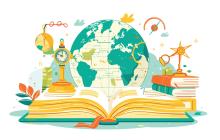 Illustration of a book with multiple subjects