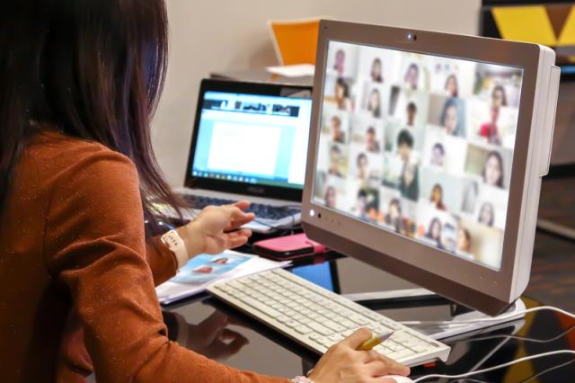 Teen on computer, online teaching